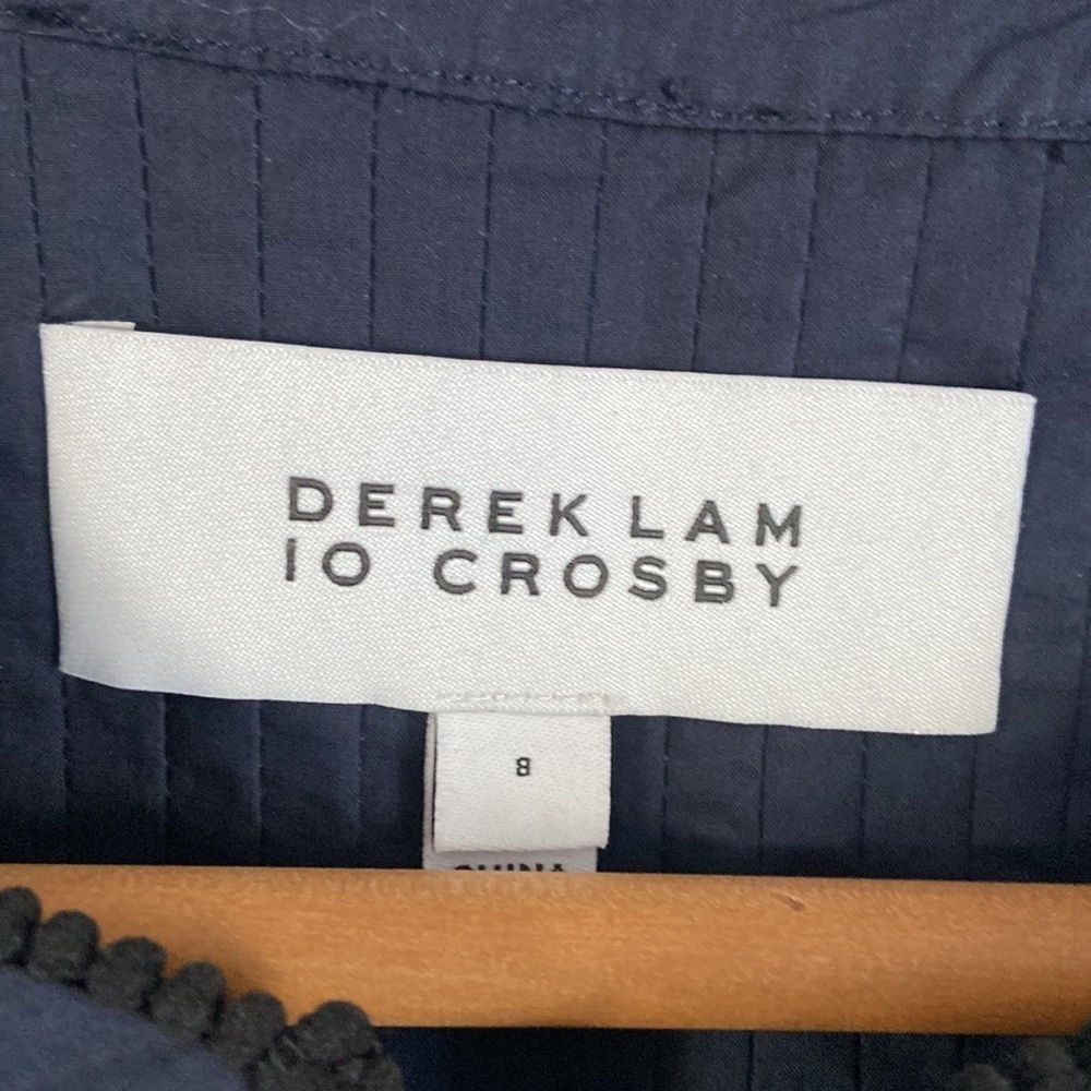 DEREK LAM 10 CROSBY- Pintucked Poplin Eyelet Top in Navy - Picture 5 of 7
